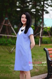 Đầm bầu sơ mi TK72 xanh
