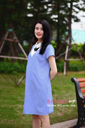Đầm bầu sơ mi TK72 xanh
