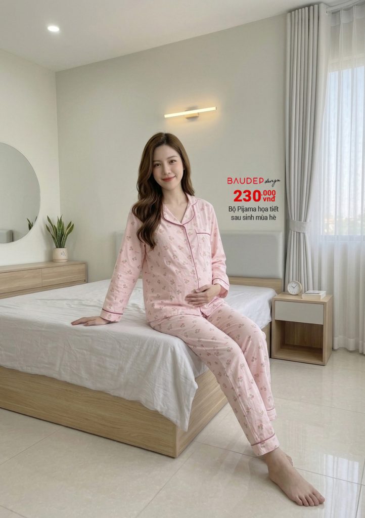 Bộ bầu mặc nhà dài tay, bộ sau sinh mùa hè, đồ bộ bầu, shop bầu đẹp, shop bầu triều khúc, bầu đẹp design,