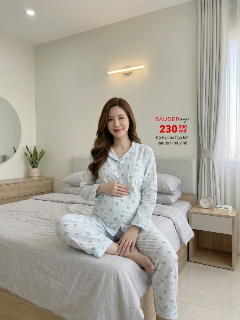 Bộ bầu mặc nhà dài tay, bộ sau sinh mùa hè, đồ bộ bầu, shop bầu đẹp, shop bầu triều khúc, bầu đẹp design,