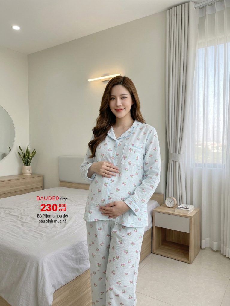 Bộ bầu mặc nhà dài tay, bộ sau sinh mùa hè, đồ bộ bầu, shop bầu đẹp, shop bầu triều khúc, bầu đẹp design,