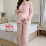 Bộ bầu mặc nhà dài tay, bộ sau sinh mùa hè, đồ bộ bầu, shop bầu đẹp, shop bầu triều khúc, bầu đẹp design,