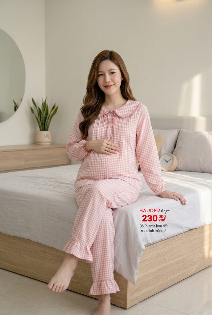 Bộ bầu mặc nhà dài tay, bộ sau sinh mùa hè, đồ bộ bầu, shop bầu đẹp, shop bầu triều khúc, bầu đẹp design,