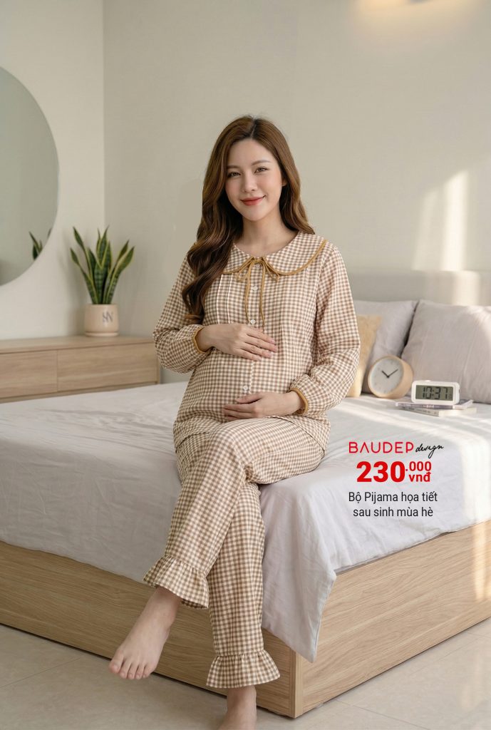 Bộ bầu mặc nhà dài tay, bộ sau sinh mùa hè, đồ bộ bầu, shop bầu đẹp, shop bầu triều khúc, bầu đẹp design,