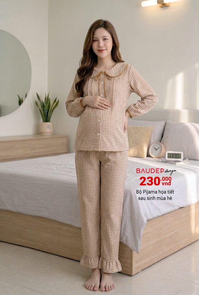 Bộ bầu mặc nhà dài tay, bộ sau sinh mùa hè, đồ bộ bầu, shop bầu đẹp, shop bầu triều khúc, bầu đẹp design,