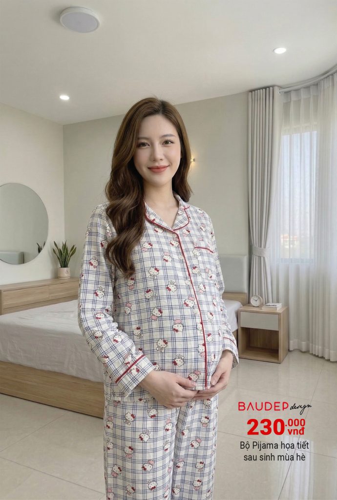 Bộ bầu mặc nhà dài tay, bộ sau sinh mùa hè, đồ bộ bầu, shop bầu đẹp, shop bầu triều khúc, bầu đẹp design,