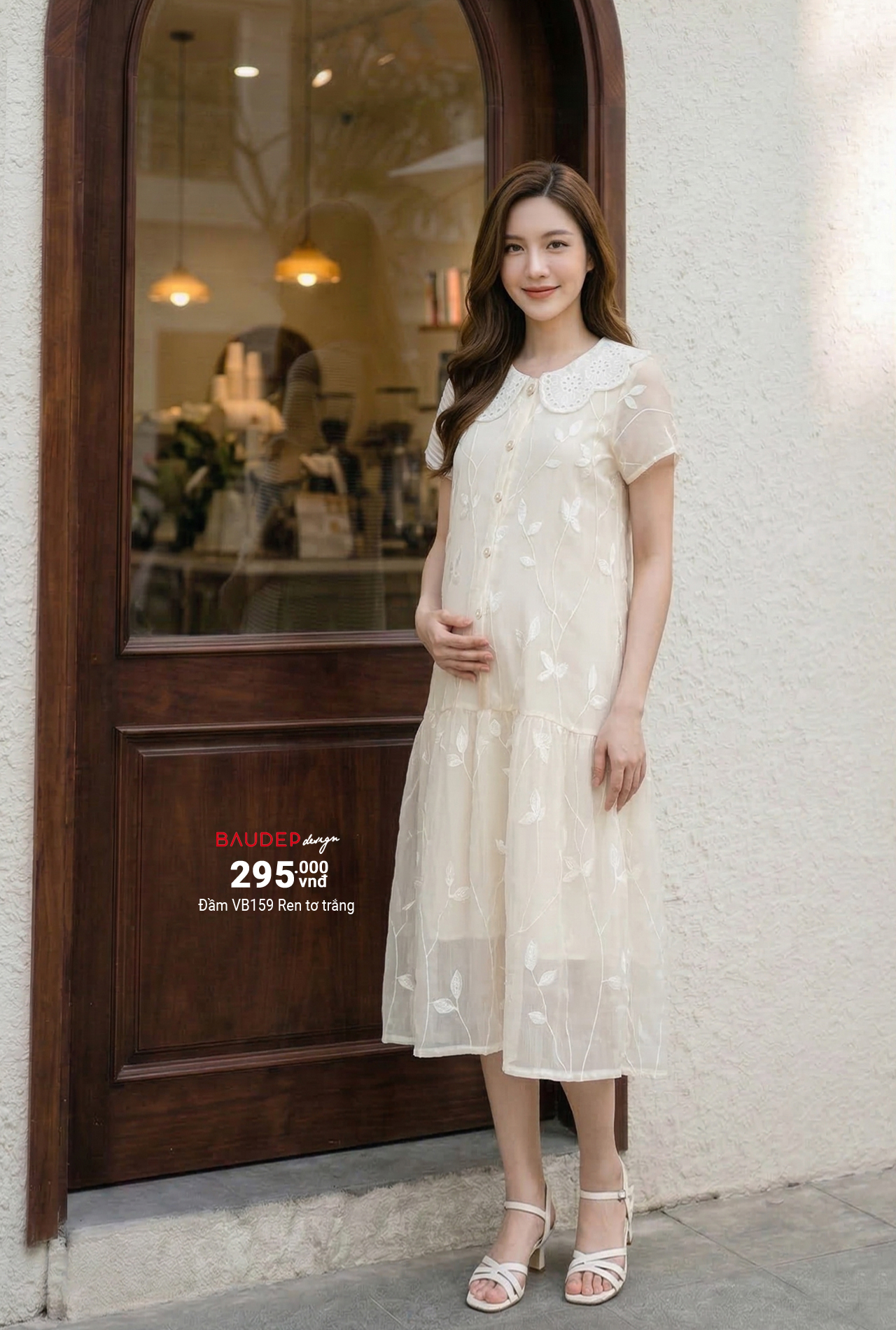 Đầm bầu công sở VB159 Ren tơ trắng