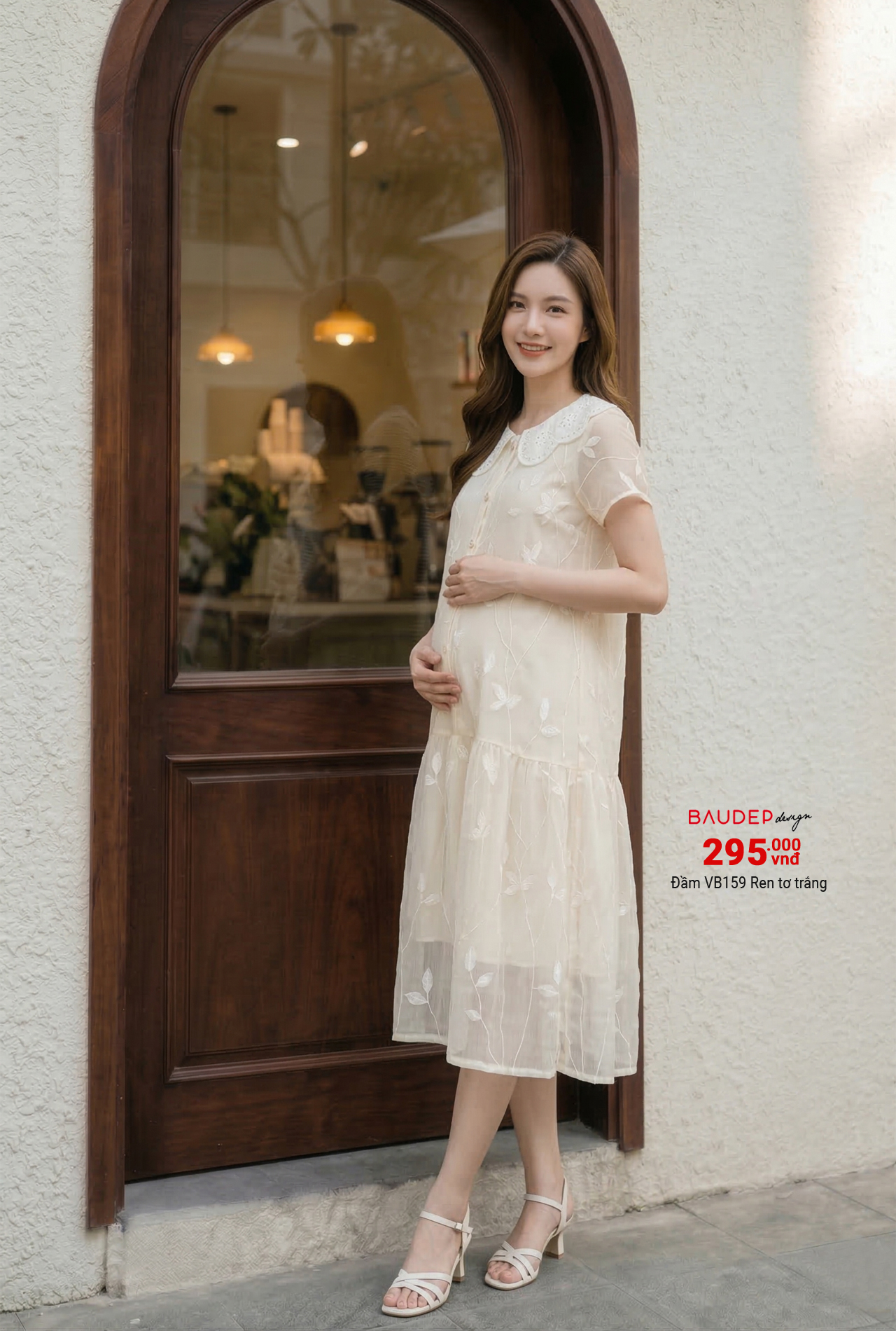 Đầm bầu công sở VB159 Ren tơ trắng