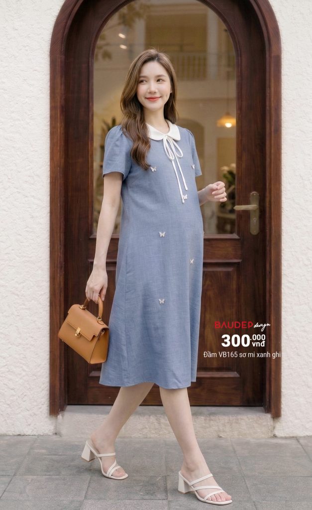 Đầm bầu công sở, đầm bầu sơ mi, Váy bầu thiết kế, Quần áo bầu,Shop đồ bầu đẹp Hà Nội, Váy bầu dáng suông,