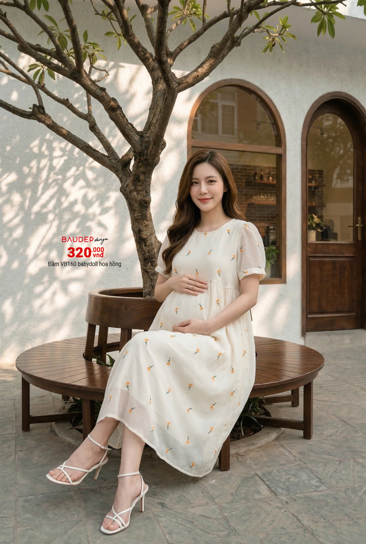 Đầm bầu babydoll VB160 thêu hoa hồng