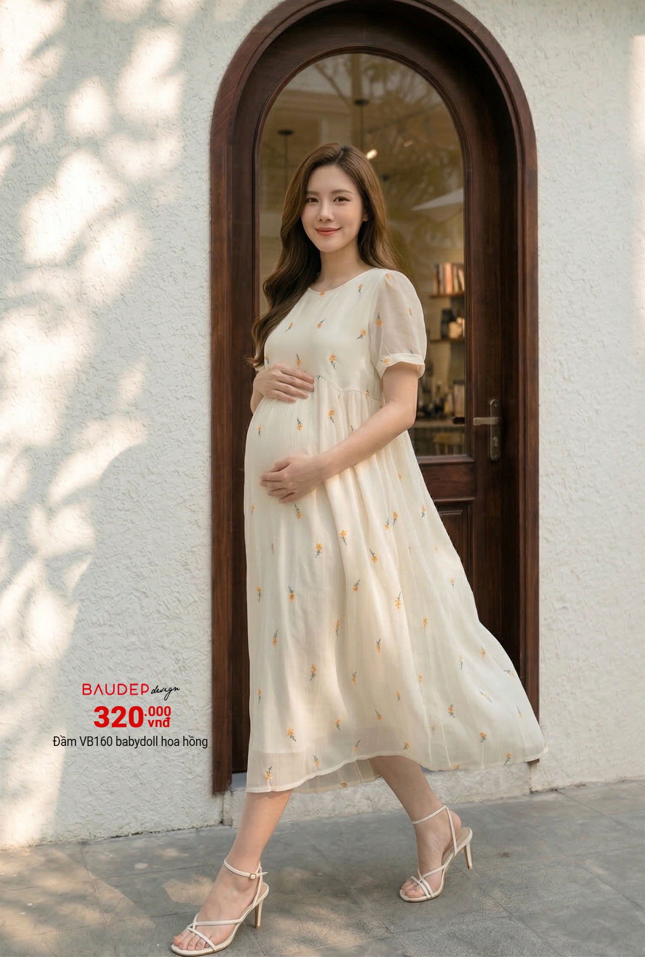 Đầm bầu babydoll VB160 thêu hoa hồng