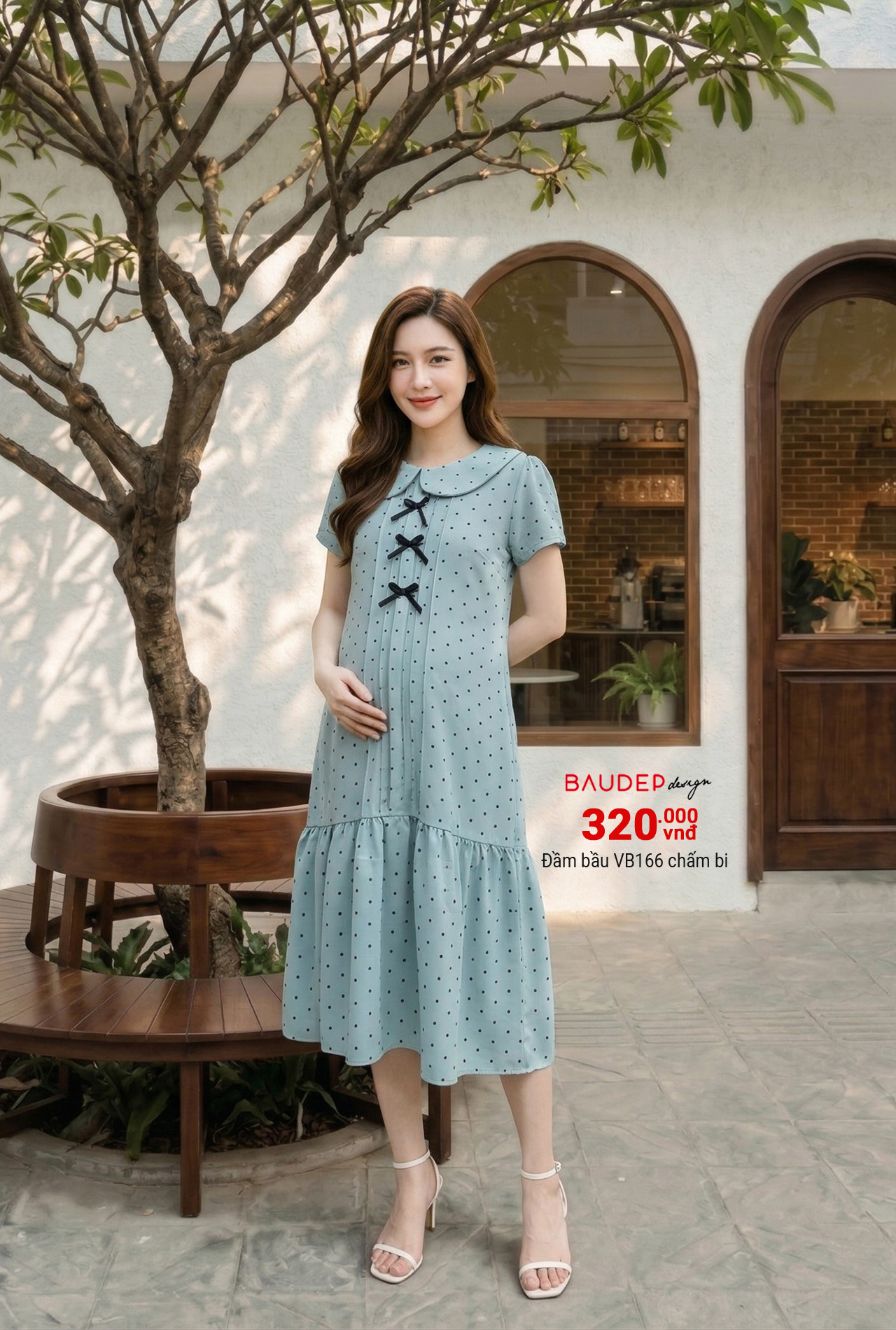 Đầm bầu Vb166 chấm bi xanh