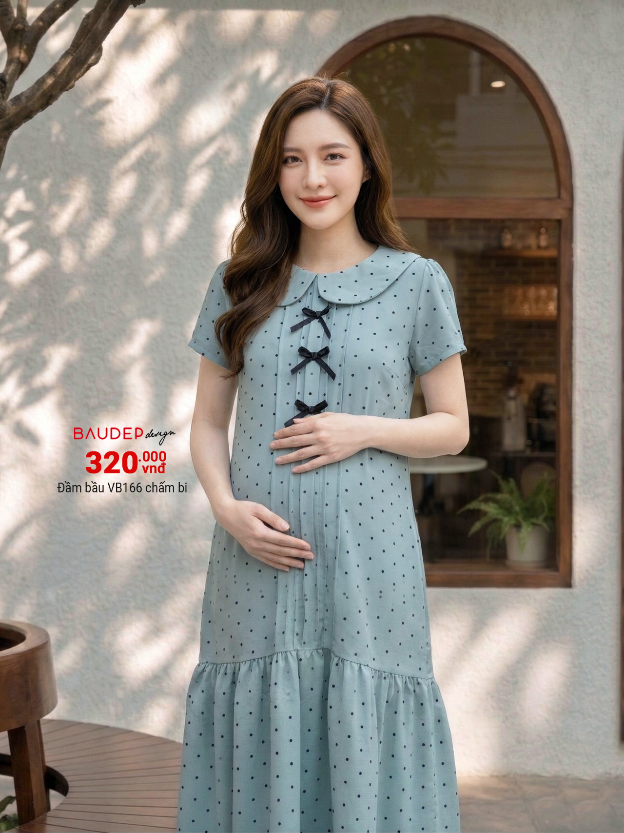 Đầm bầu Vb166 chấm bi xanh