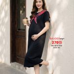 Đầm bầu VB167 cotton đen phối khăn trẻ trung, năng động và tự tin mỗi ngày, shop bầu đẹp, shop bầu triều khúc,