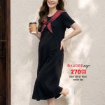 Đầm bầu VB167 cotton đen phối khăn trẻ trung, năng động và tự tin mỗi ngày, shop bầu đẹp, shop bầu triều khúc,