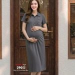 Đầm bầu VB162 cotton Polo ghi đậm, đầm bầu cotton suông trẻ trung, hàng Quảng Châu loại 1