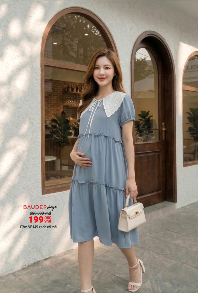 Đầm bầu babydoll, Váy bầu thiết kế, Quần áo bầu,Shop đồ bầu đẹp Hà Nội, Váy bầu dáng suông,