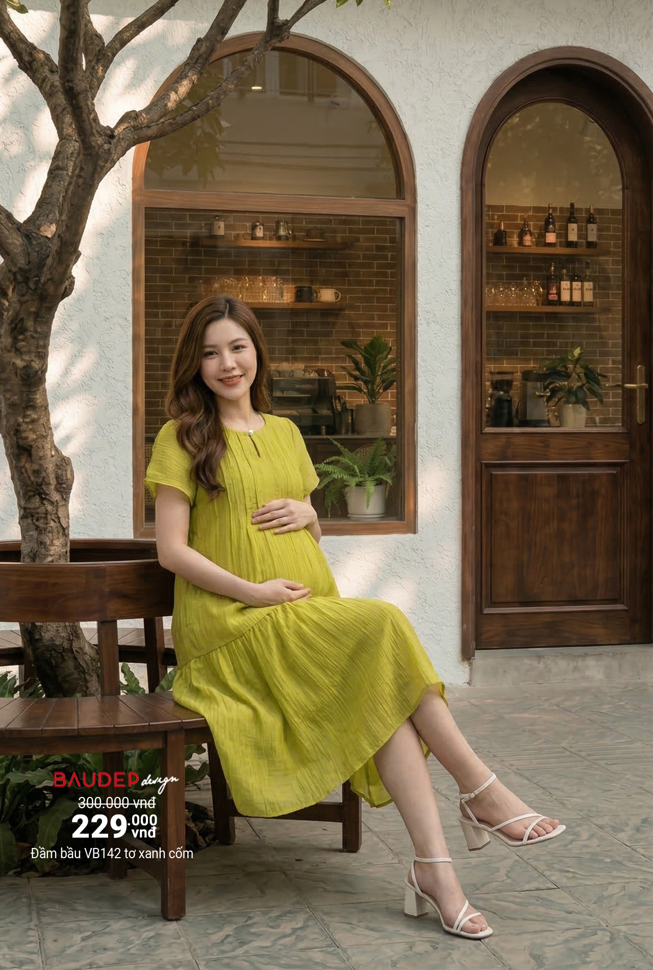 Đầm bầu VB142 tơ xanh cốm