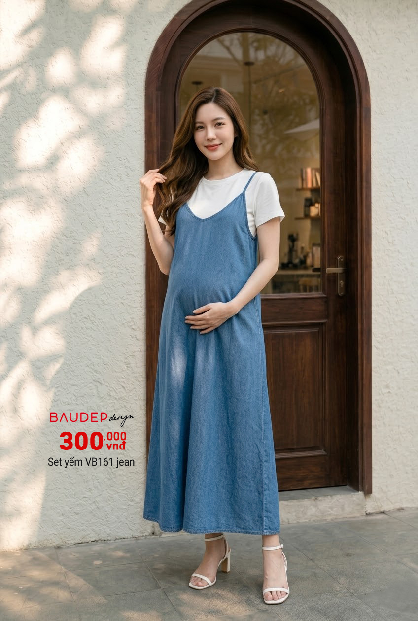 Set yếm bầu VB161 Denim xanh