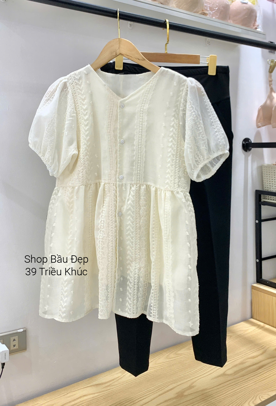 Áo sơ mi bầu SM23 ren be