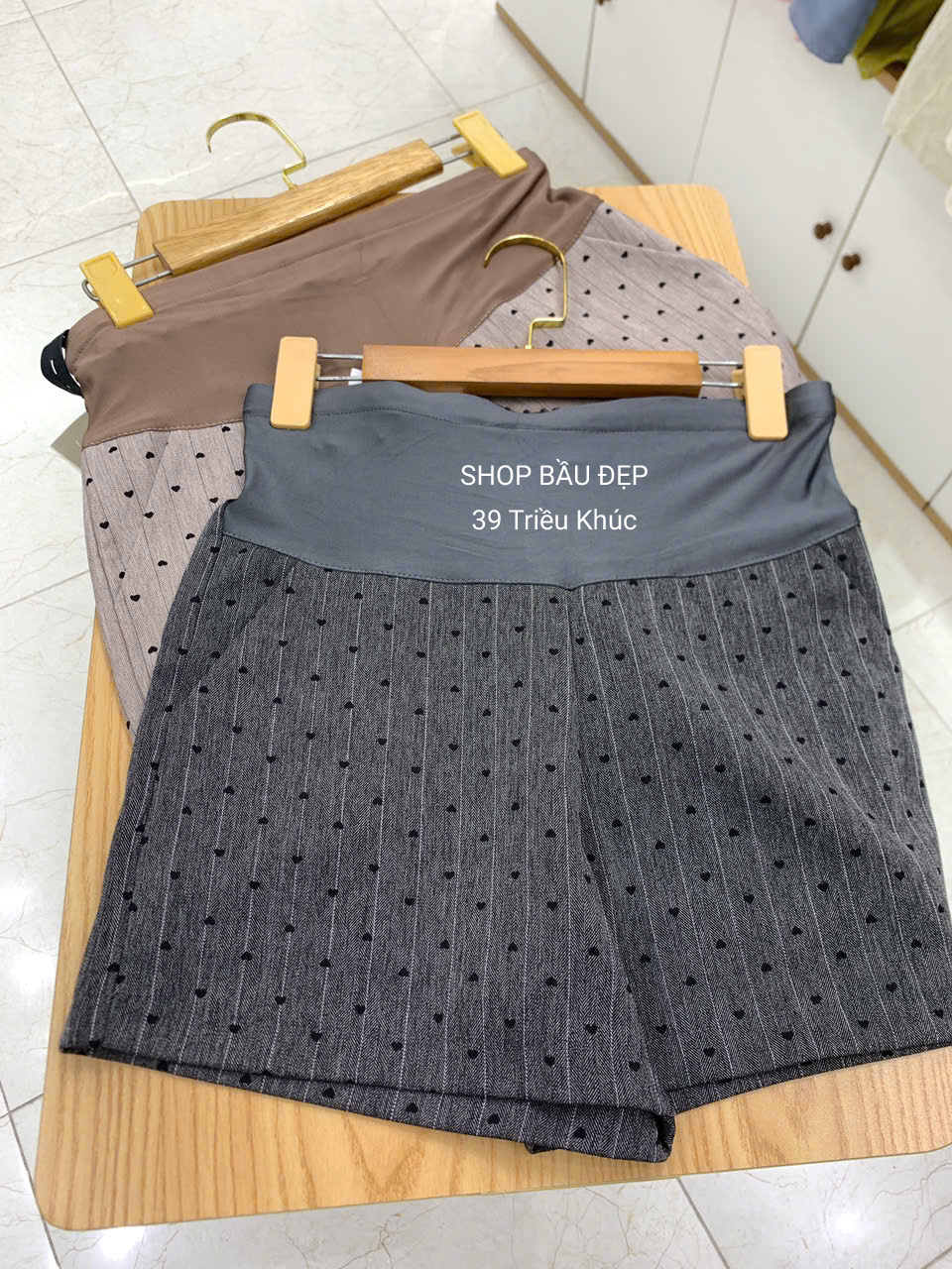 Quần short bầu vải tuypsy họa tiết tim xám