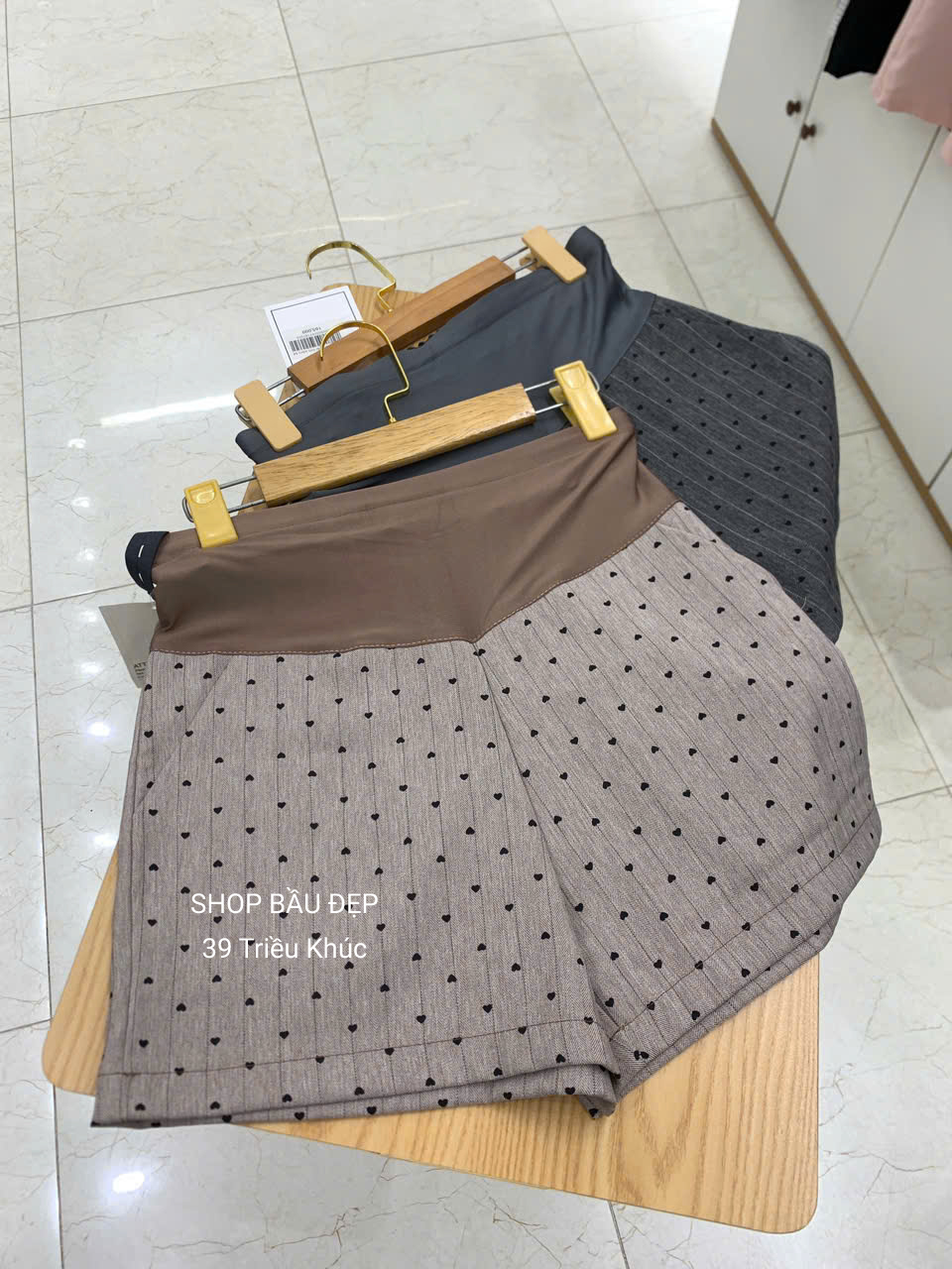 Quần short bầu vải tuypsy họa tiết tim nâu
