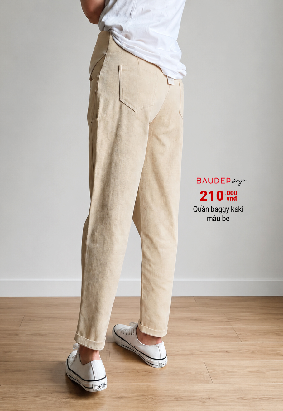 Quần baggy kaki bầu màu be