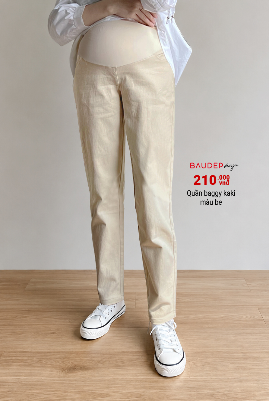 Quần baggy kaki bầu màu be