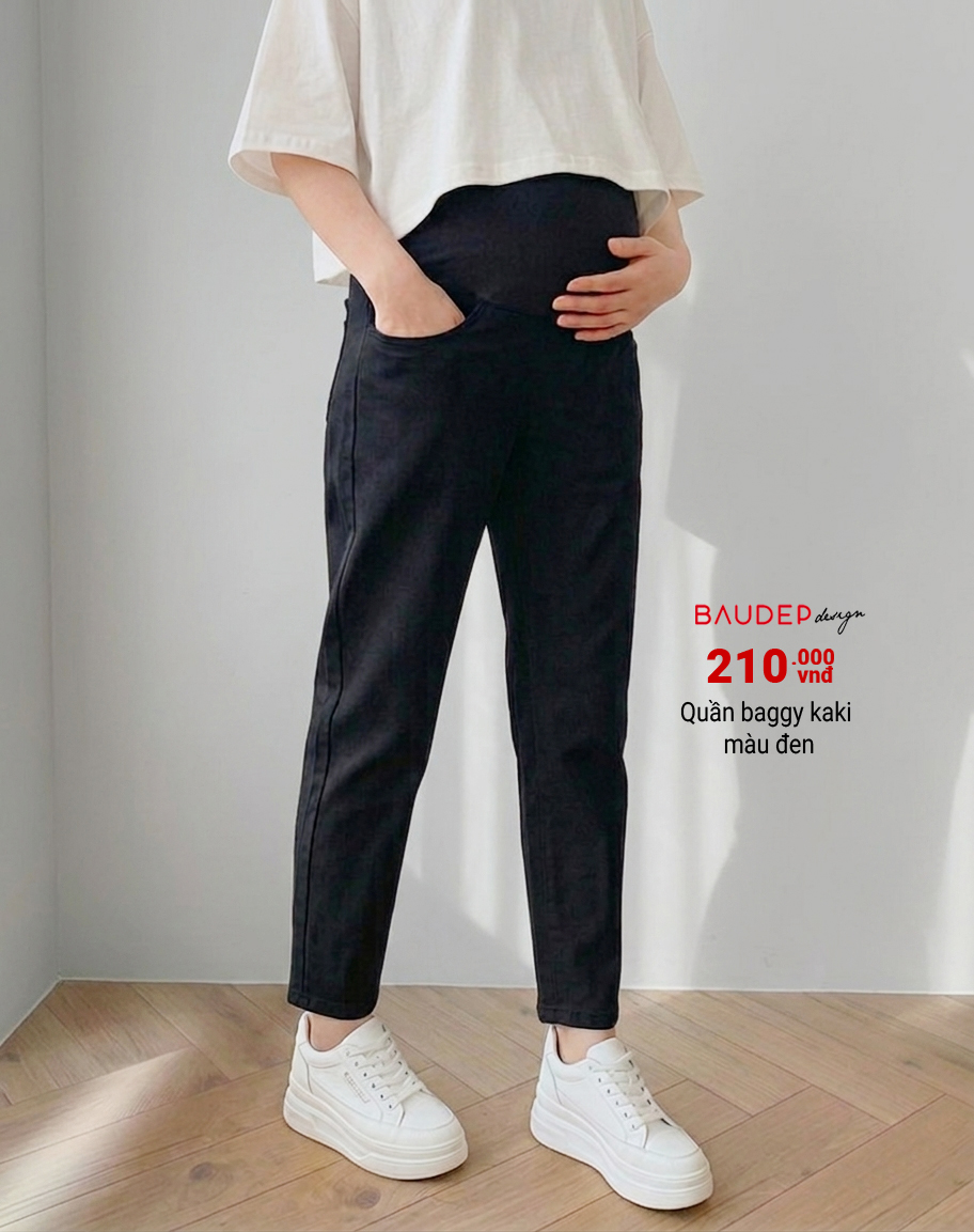 Quần baggy kaki bầu màu đen
