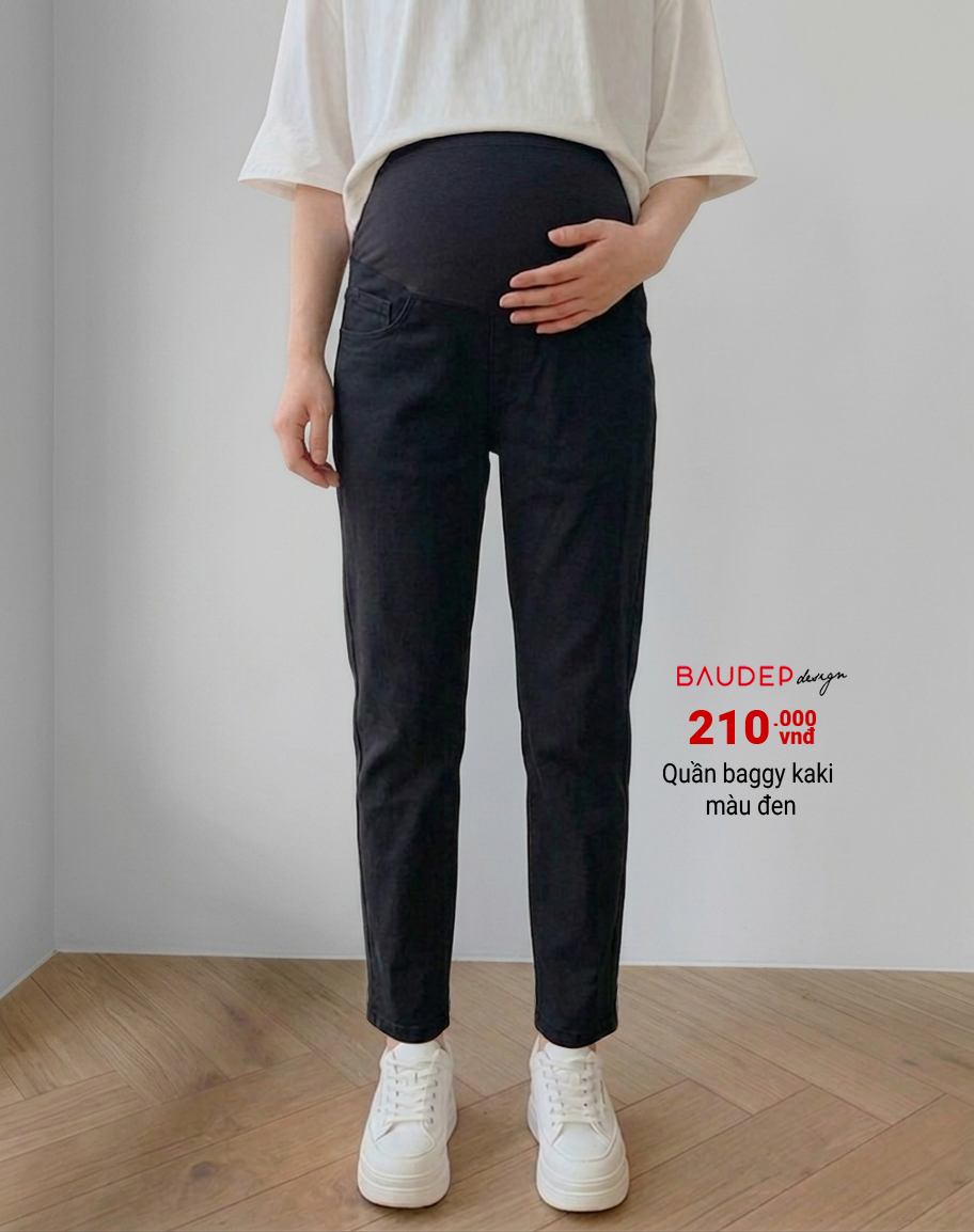Quần baggy kaki bầu màu đen