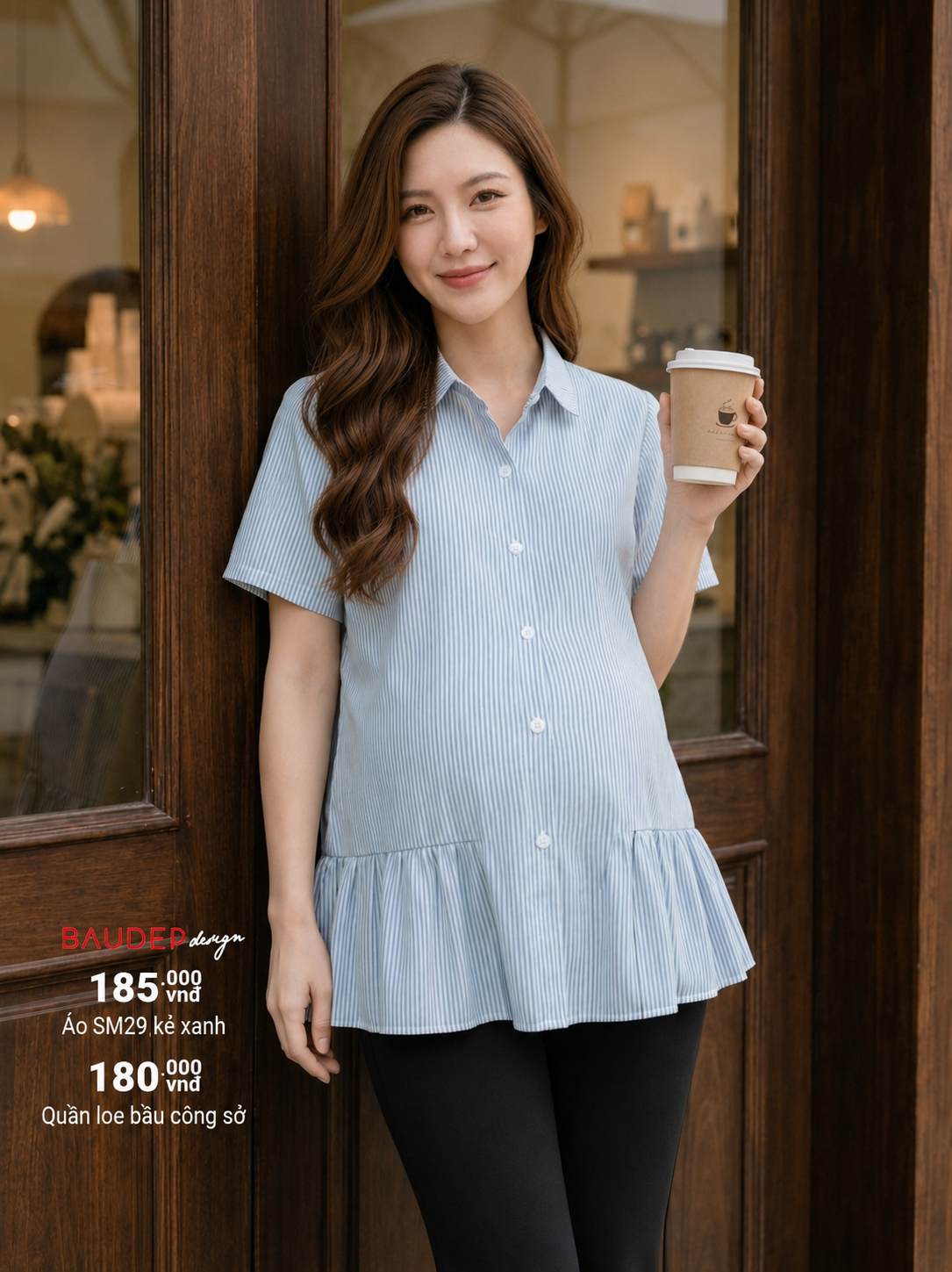 Áo bầu công sở SM29 kẻ xanh