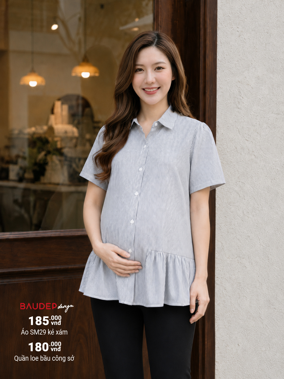 Áo bầu công sở SM29 kẻ xám