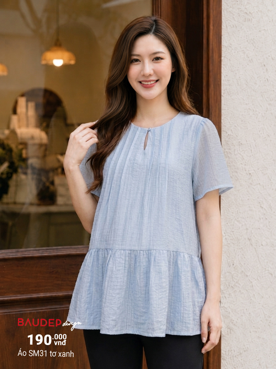 Áo bầu công sở SM31 tơ xanh