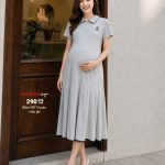 Đầm bầu cotton trẻ trung, váy bầu cotton trẻ, đầm bầu cotton polo, váy bàu năng động.