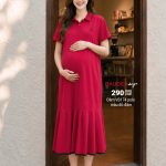 Đầm bàu cotton trẻ trung, váy bầu cotton trẻ, đầm bầu cotton polo, váy bàu năng động.