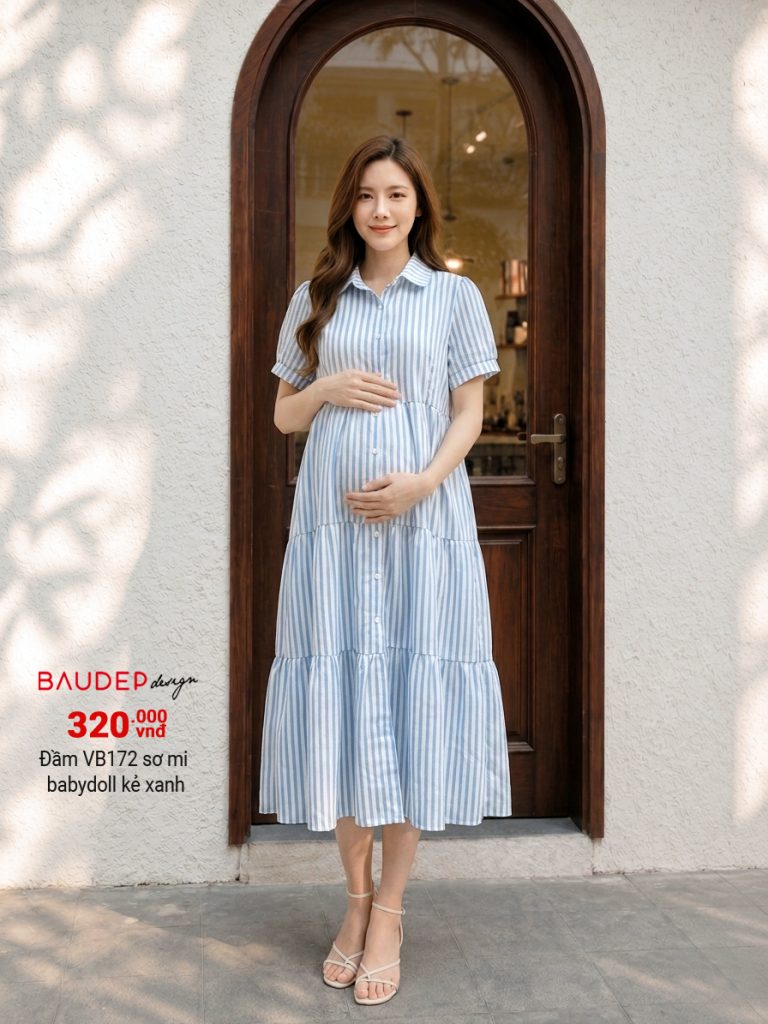 Đầm bầu công sở, đầm bầu sơ mi, đầm bầu suông trẻ trung, đầm bầu đẹp, váy bầu đẹp, shop bầu đẹp triều khúc