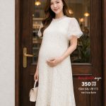 đầm bầu công sở, đầm bầu đẹp, shop bầu đẹp, shop bầu triều khúc, shop đồ bầu hà nội, đầm bầu tơ thêu trẻ trung, váy bầu ren điệu