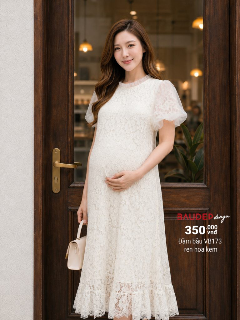 đầm bầu công sở, đầm bầu đẹp, shop bầu đẹp, shop bầu triều khúc, shop đồ bầu hà nội, đầm bầu tơ thêu trẻ trung, váy bầu ren điệu