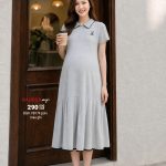 Đầm bầu cotton trẻ trung, váy bầu cotton trẻ, đầm bầu cotton polo, váy bàu năng động.