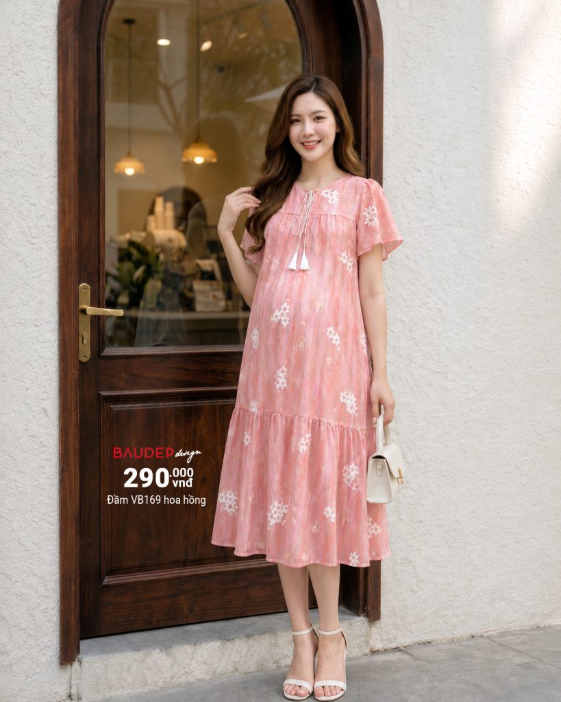 đầm bầu công sở, đầm bầu đẹp, shop bầu đẹp, shop bầu triều khúc, shop đồ bầu hà nội, đầm bầu tơ thêu trẻ trung