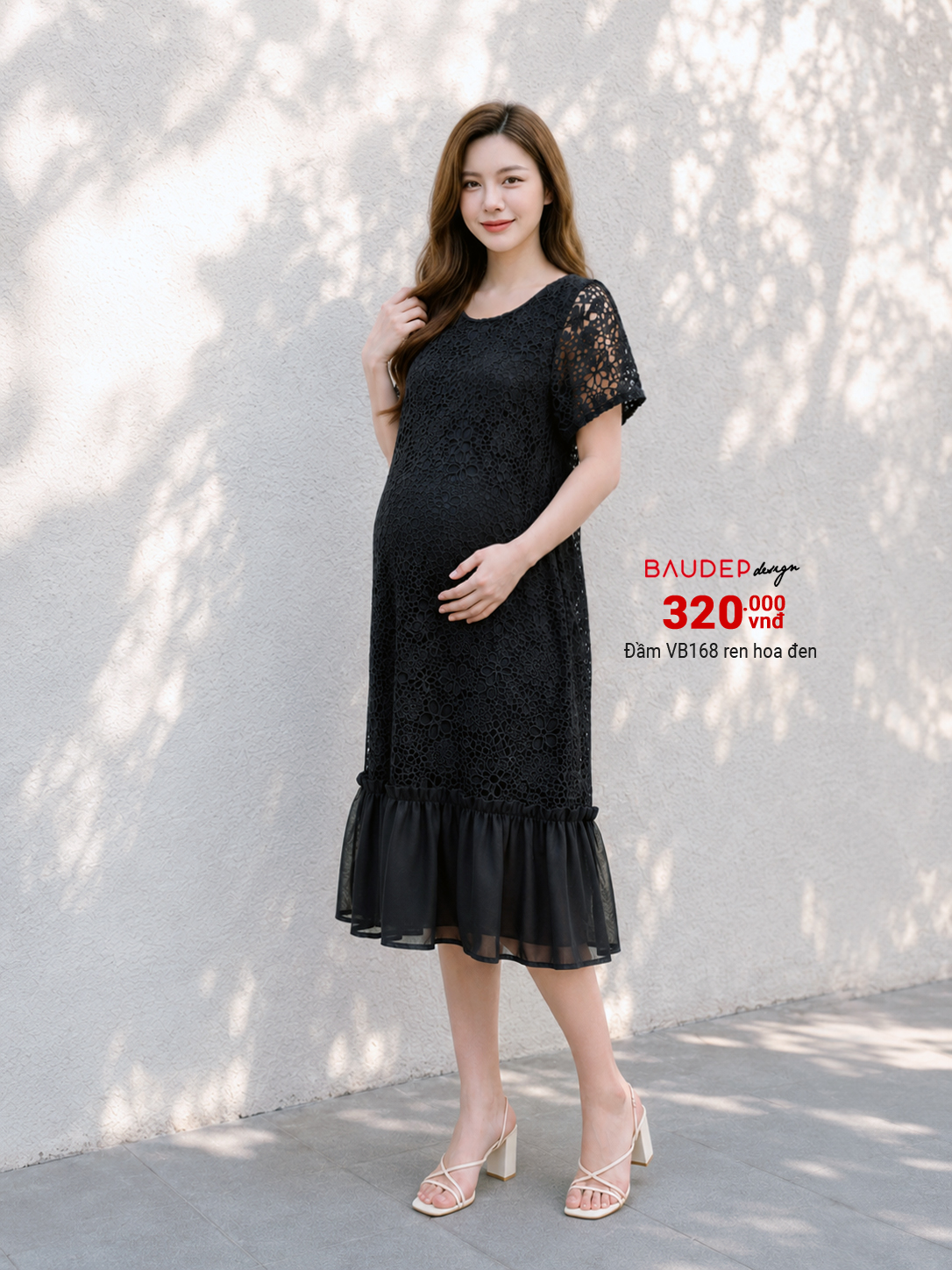 Đầm bầu VB168 Đen ren hoa