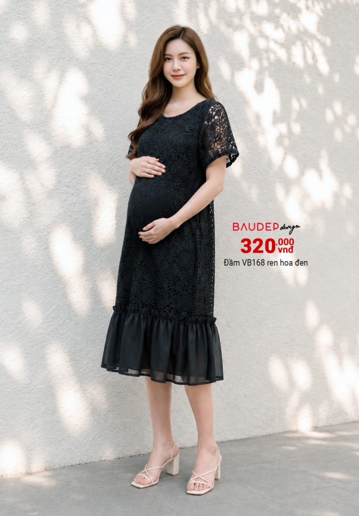 đầm bầu ren điệu, đầm bầu ren màu đen, đầm bầu đẹp