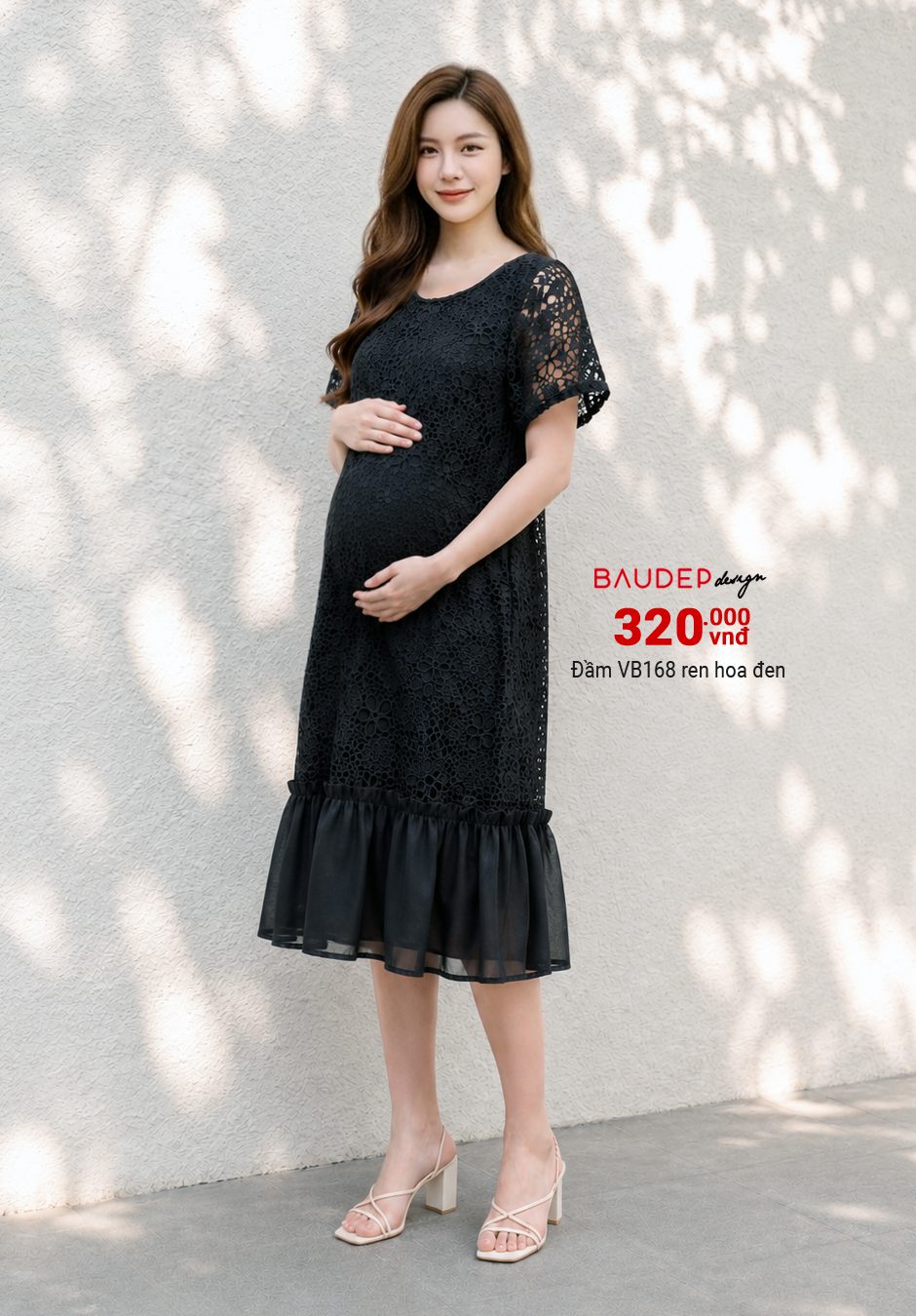 Đầm bầu VB168 Đen ren hoa