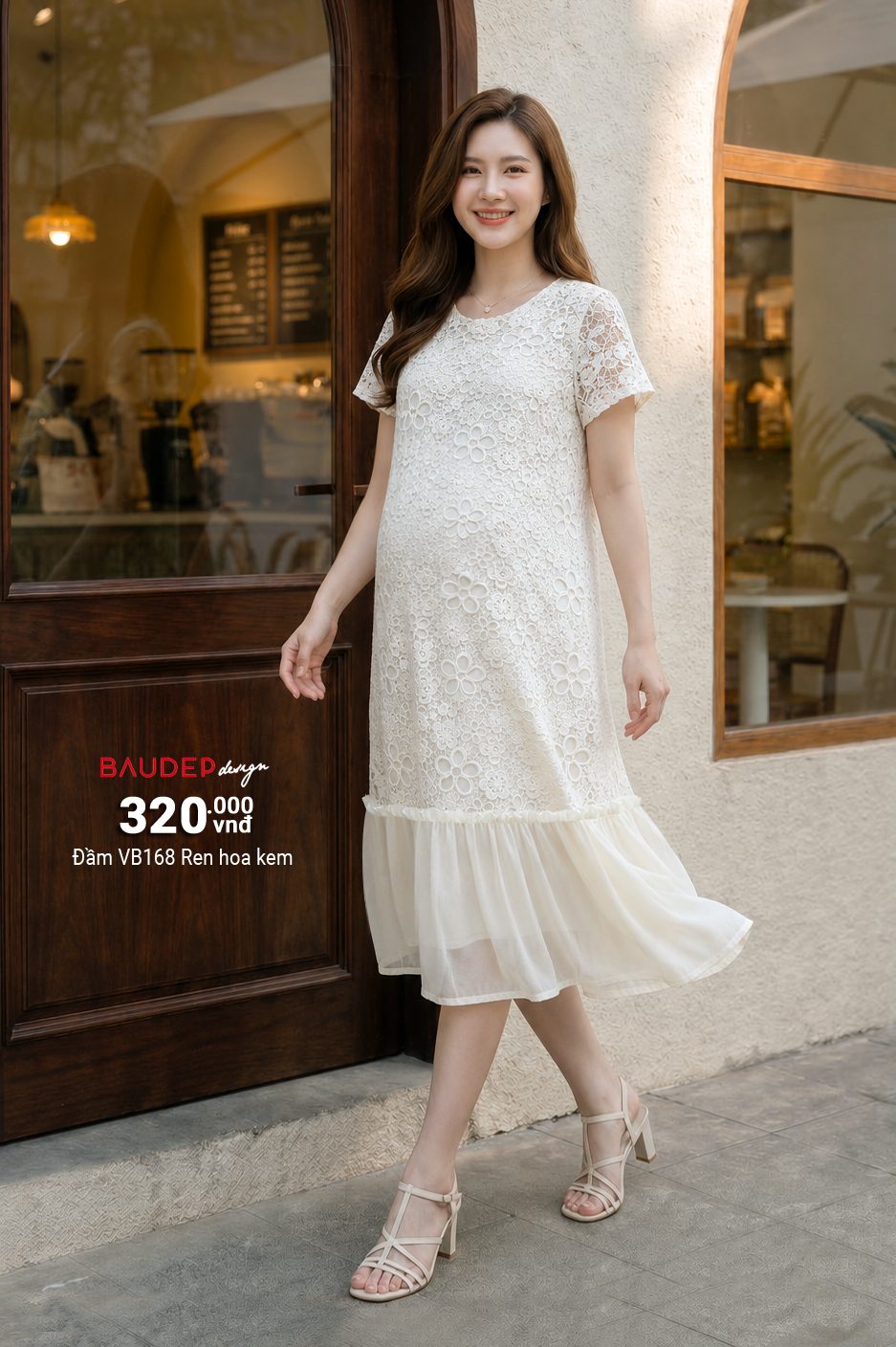 Đầm bầu VB168 Trắng ren hoa