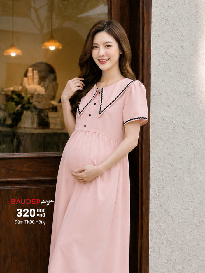 Đầm bầu công sở TK90 Hồng