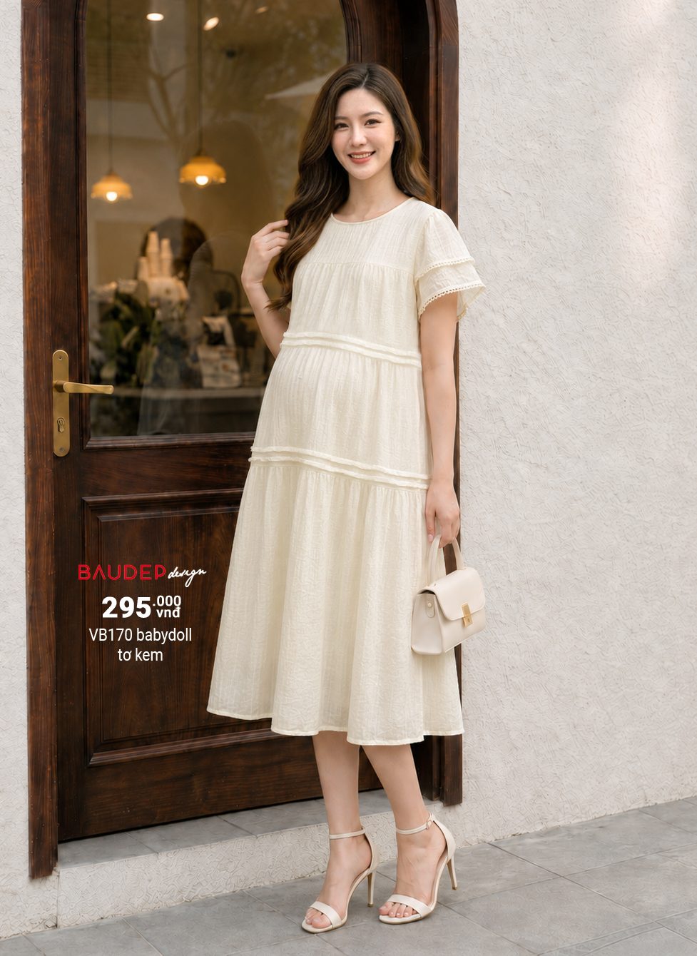 Đầm bầu VB170 babydoll tơ kem
