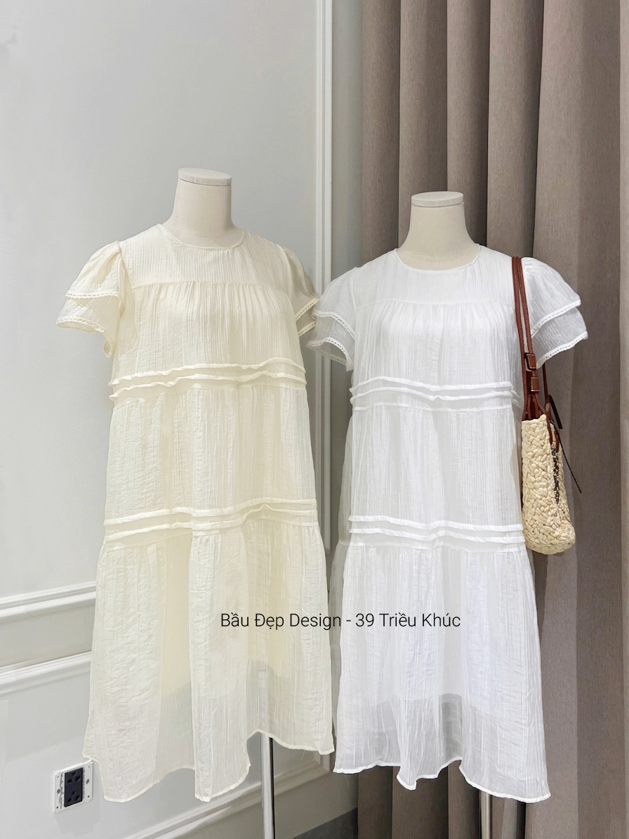 Đầm bầu VB170 babydoll tơ kem
