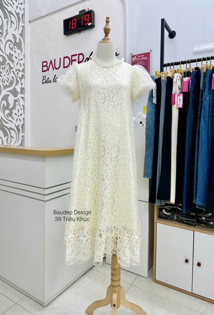 đầm bầu công sở, đầm bầu đẹp, shop bầu đẹp, shop bầu triều khúc, shop đồ bầu hà nội, đầm bầu tơ thêu trẻ trung