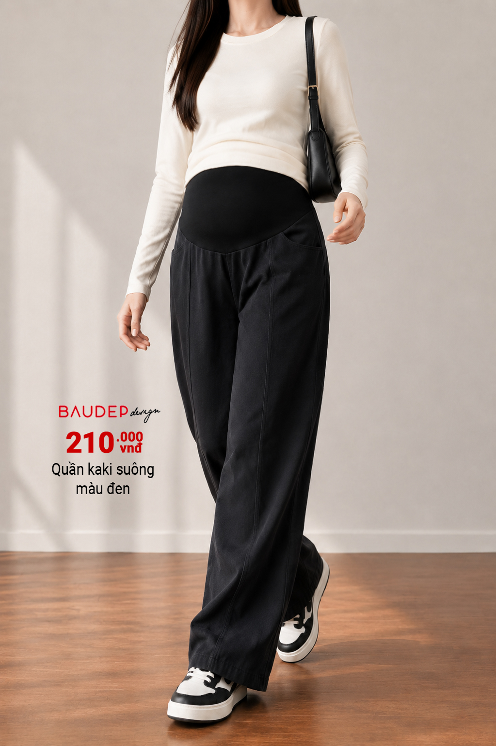 Quần bầu kaki suông màu đen