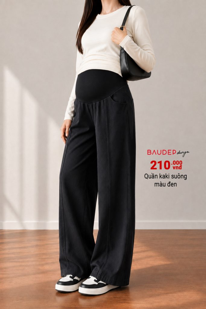Quần bầu kaki suông màu đen, quần bầu suông đẹp, quần bầu công sở, quần bầu hottrend, quần bầu đẹp